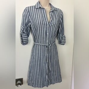 Brooks Brothers Striped Blue & White Linen / Cotton Shirtdress Shirt Dress Beach